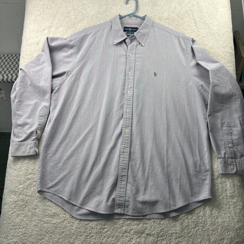 VTG Polo Ralph Lauren Regent Classic Fit Striped Dress Shirt Mens 2XL Preppy 90s